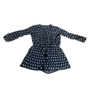 Madewell Womens 3/4 Long Sleeve Tie Waist Short Romper Size Small Navy White